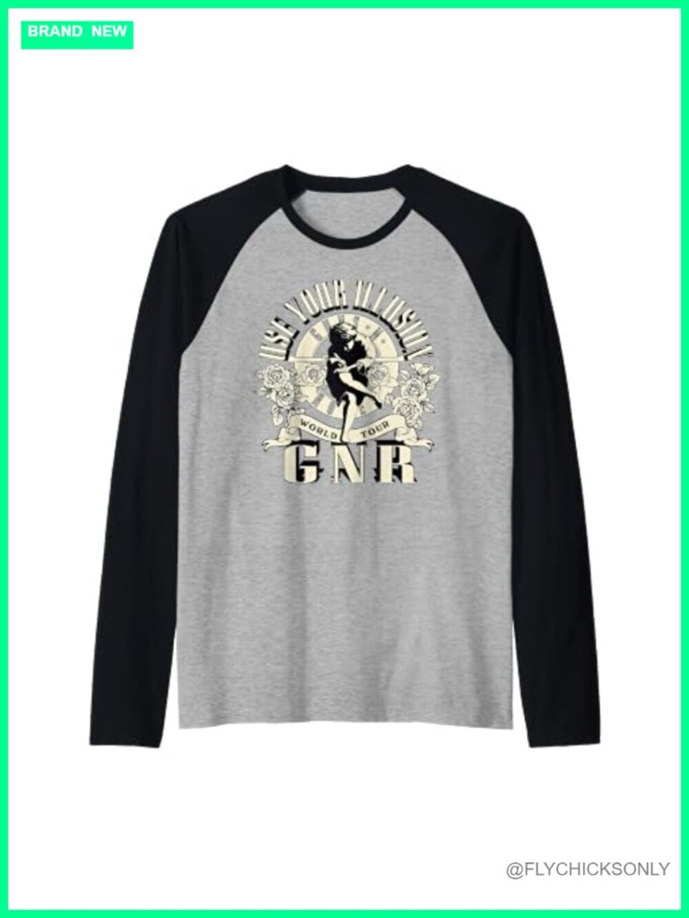 Guns N' Roses Illusion World Tour Raglan Baseball Tee Long Sleeve Band Merch